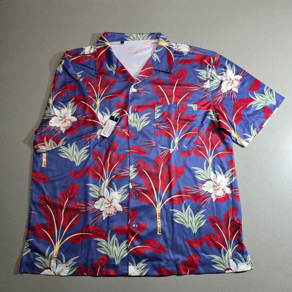 Monterey Club Mens XL Tropical Floral Dry Swing Short Sleeve Button Down Shirt